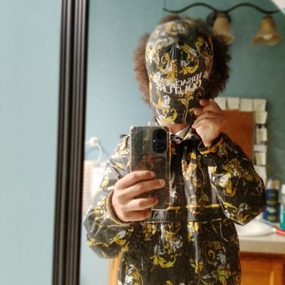 Versace jeans couture outline barocco windbreaker size 44 black and gold - Picture 2 of 6